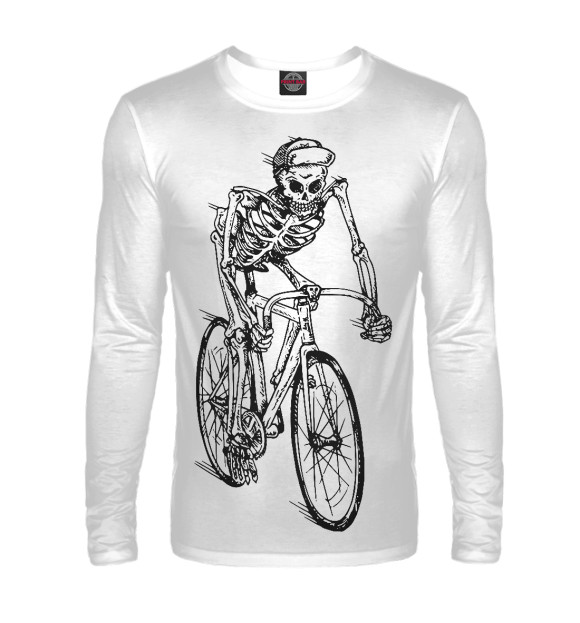Мужской лонгслив с изображением Велосипедист цвета Белый