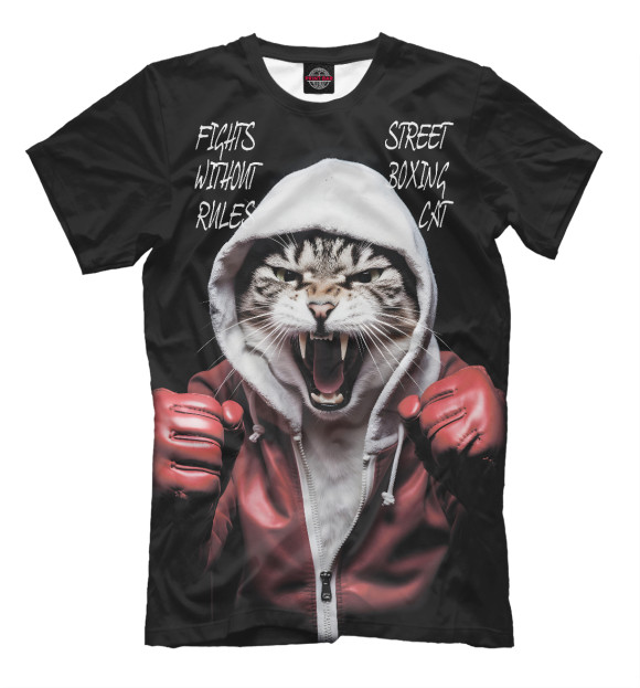 Мужская футболка с изображением Street boxing cat цвета Белый