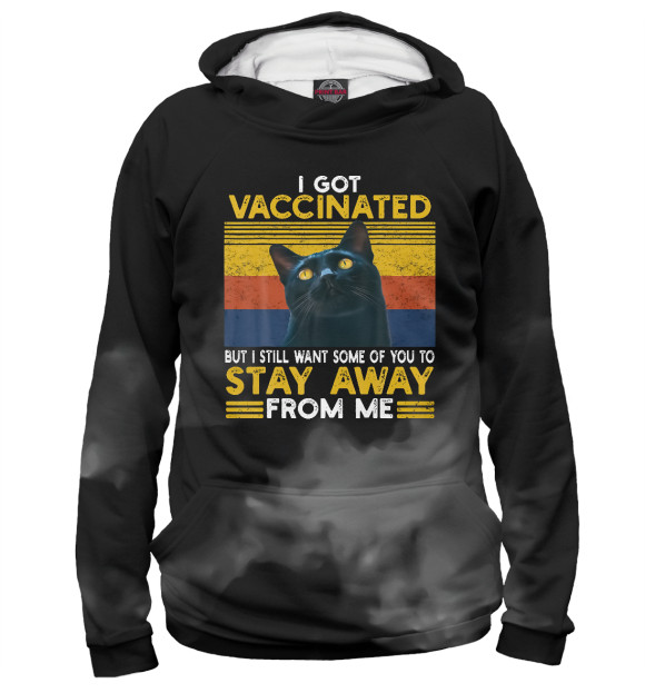 Мужское худи с изображением I Got Vaccinated cat цвета Белый