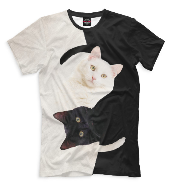 Футболка для мальчиков с изображением Чёрный и белый кот цвета Белый