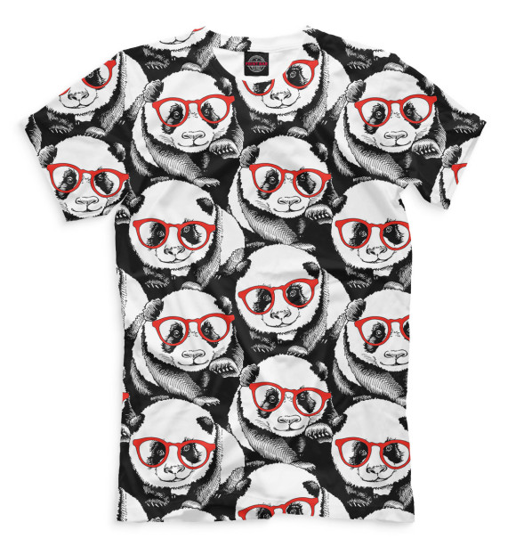 Мужская футболка с изображением Панды в красных очках цвета Молочно-белый