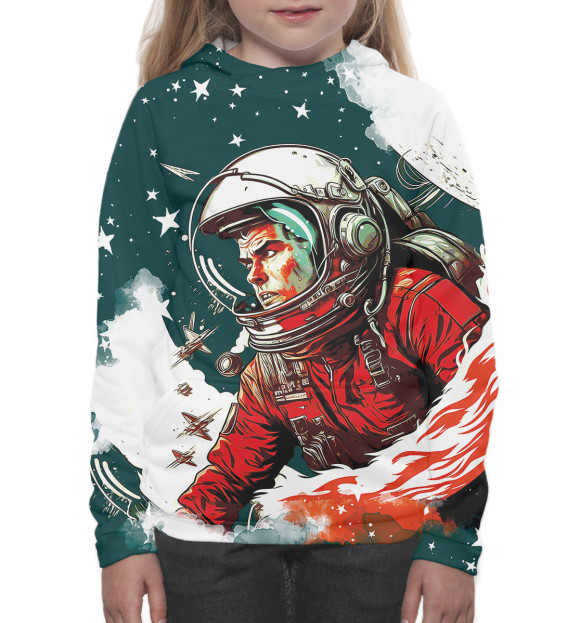 Худи для девочки с изображением Космонавт цвета Белый