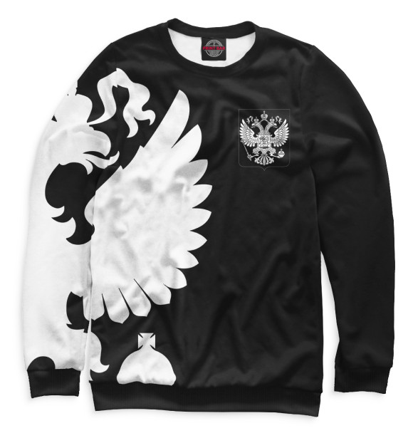 Свитшот для мальчиков с изображением Герб России / Белый на Черном цвета Белый