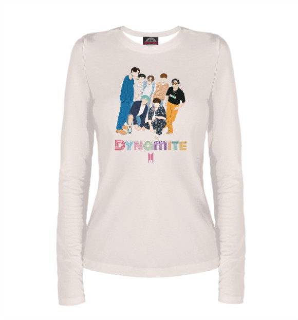 Женский лонгслив с изображением БТС, Динамит, BTS, Dynamite цвета Белый