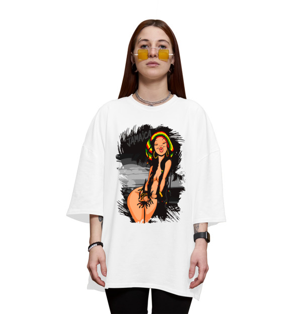 Женская футболка оверсайз с изображением Jamaica girl цвета Белый