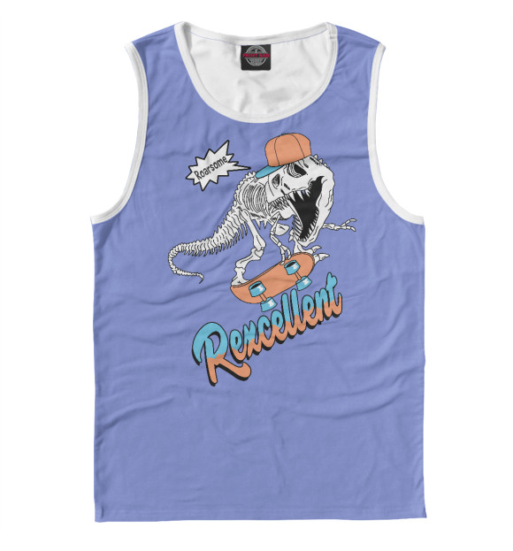 Майка для мальчика с притом Динозавр на скейте цвета Белый Майка для мальчика с изображением Динозавр на скейте цвета Белый