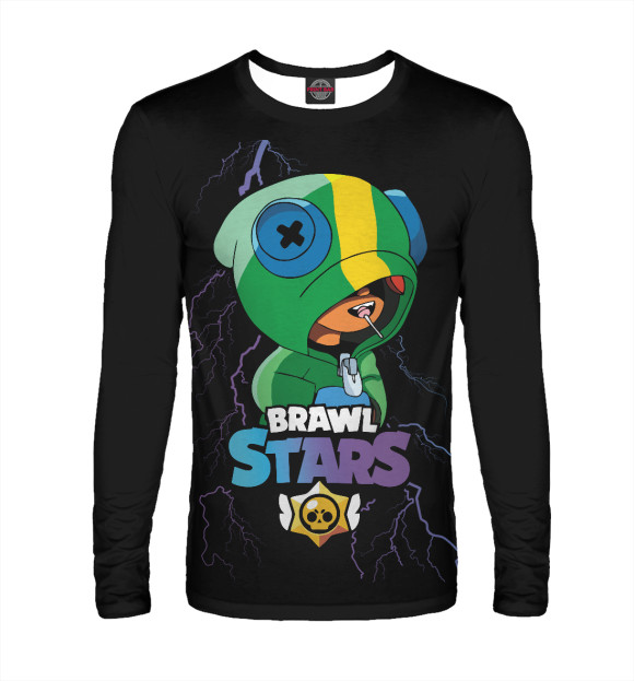 Мужской лонгслив с притом Brawl Stars LEON цвета Белый Мужской лонгслив с изображением Brawl Stars LEON цвета Белый