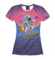 Женская футболка Космонавт прыгает на скейте