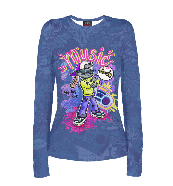 Женский лонгслив с изображением Кролик-рэпер цвета Белый