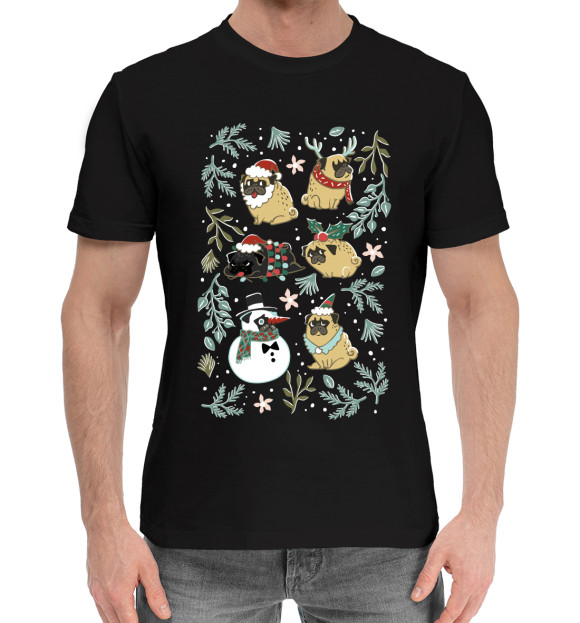 Мужская хлопковая футболка с изображением Мопсы цвета Черный