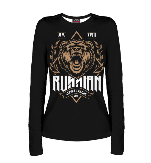 Женский лонгслив с притом Медведь цвета Белый Женский лонгслив с изображением Медведь цвета Белый