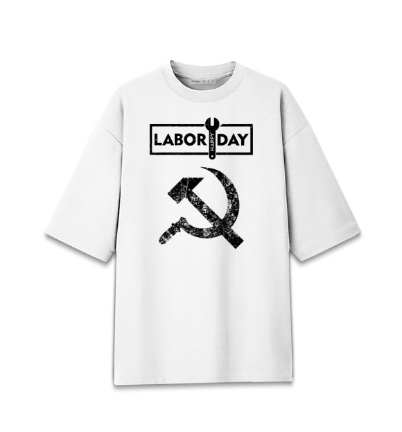 Мужская футболка оверсайз с изображением День труда цвета Белый