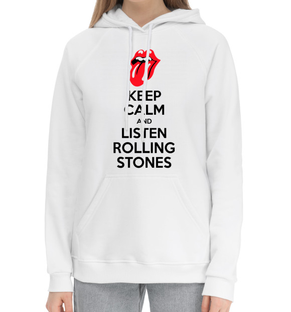 Женский хлопковый худи с изображением Слушай Rolling Stones цвета Белый