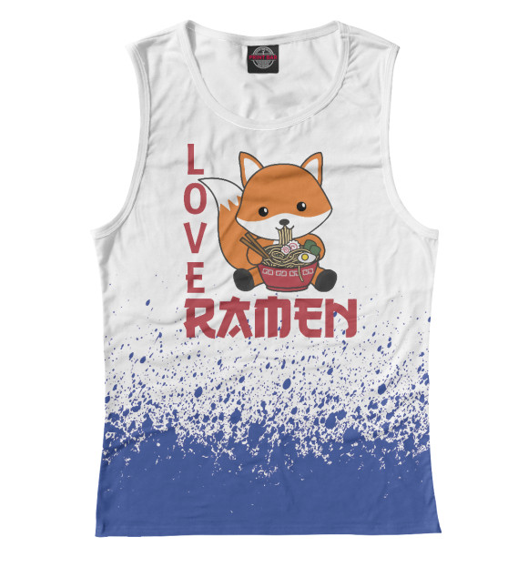 Женская майка с изображением Love Ramen Cute Fox цвета Белый