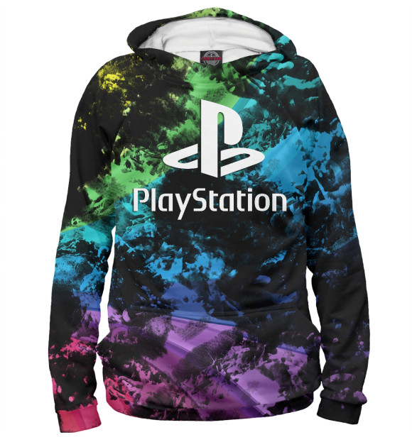 Мужское худи с изображением Playstation | Плейстатион цвета Белый