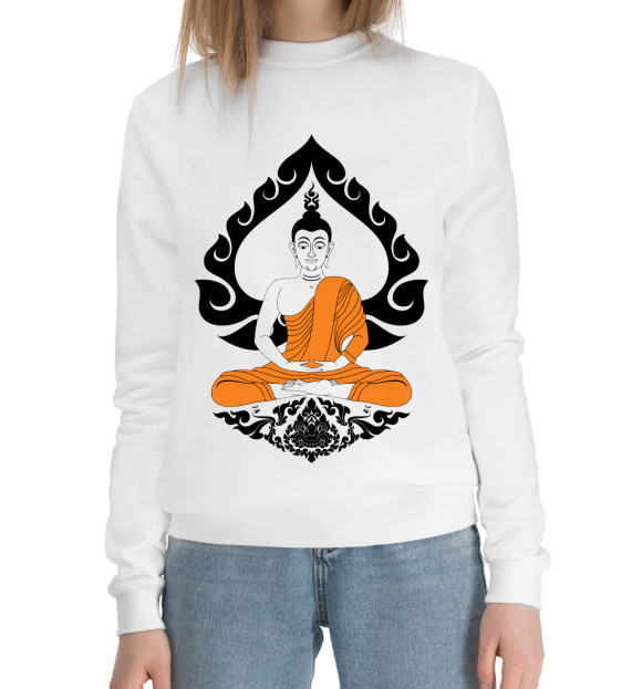 Женский хлопковый свитшот с изображением Медитация цвета Белый