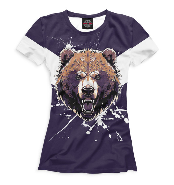 Женская футболка с изображением Агрессивный медведь цвета Белый