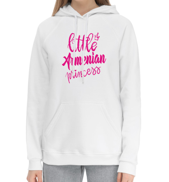 Женский хлопковый худи с изображением Армянская принцесса цвета Белый