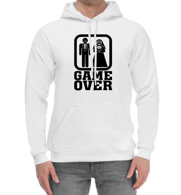 Мужской хлопковый худи с изображением GAME OVER цвета Белый