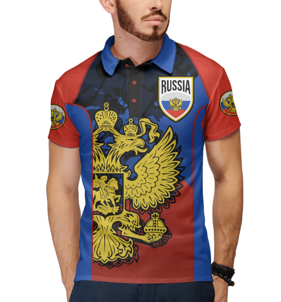 Мужское поло с изображением Russia цвета Белый