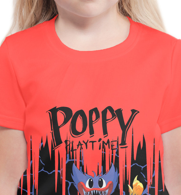 Футболка для девочек с изображением Poppy Playtime цвета Белый