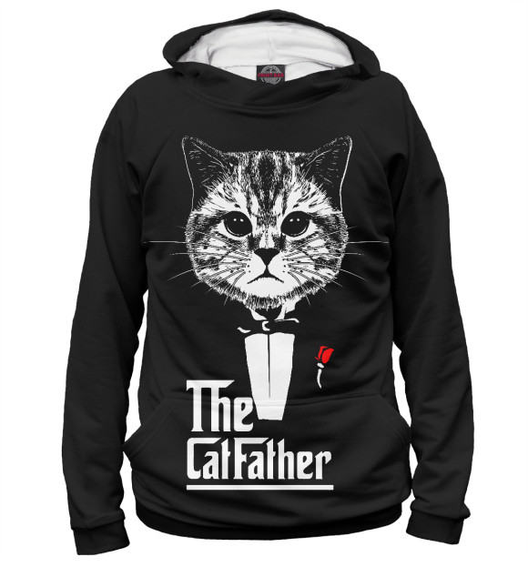 Мужское худи с изображением The CatFather цвета Белый