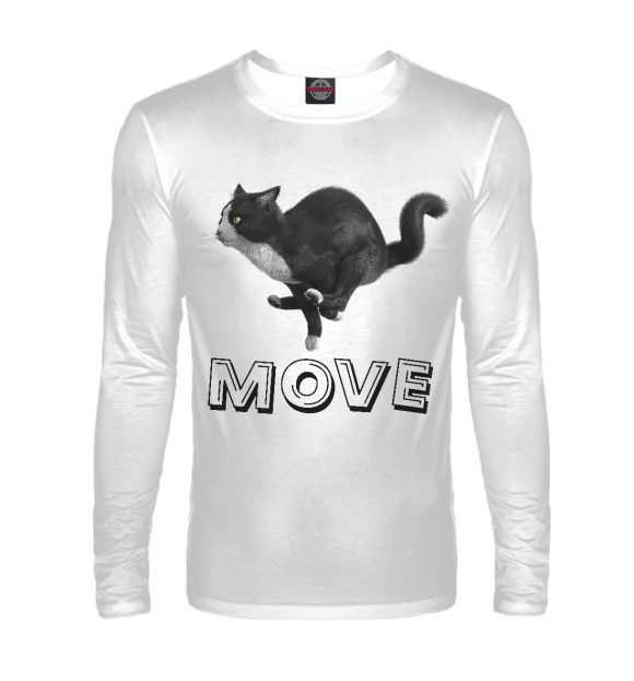 Мужской лонгслив с изображением Move cat цвета Белый