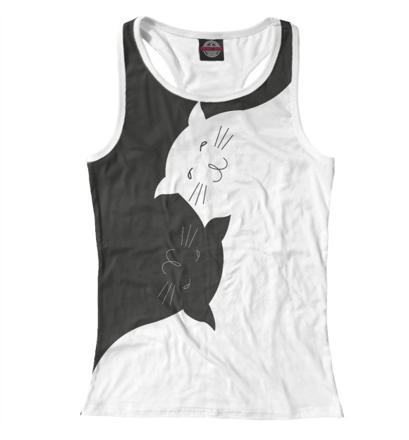 Женская майка-борцовка с изображением Коты Инь Янь цвета Белый