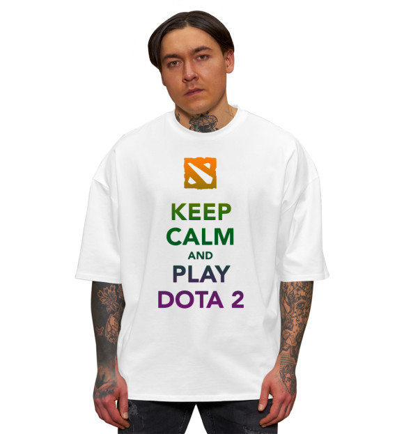 Мужская футболка оверсайз с изображением Keep calm and play dota 2 цвета Белый