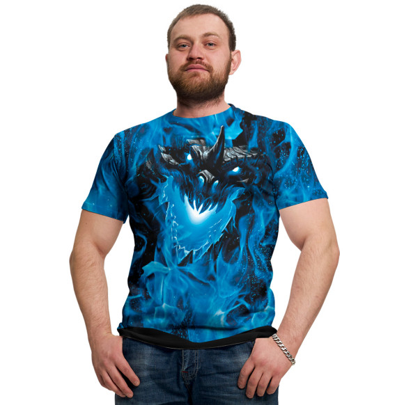Мужская футболка с изображением Дракон в синем пламени цвета Белый