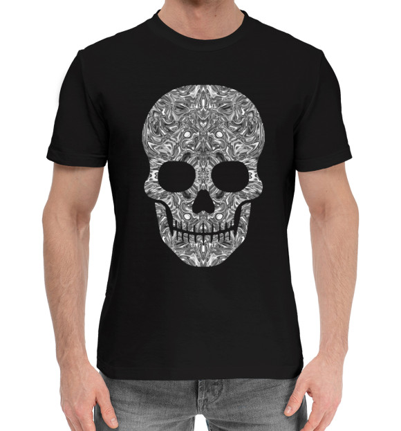 Мужская хлопковая футболка с изображением Skull B/W цвета Черный