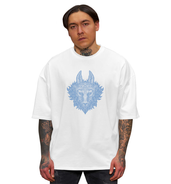 Мужская футболка оверсайз с изображением Серебристый волк цвета Белый