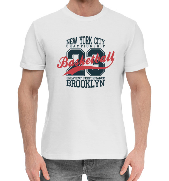 Мужская хлопковая футболка с изображением NY 23 цвета Белый