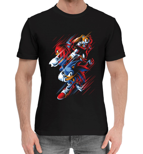 Мужская хлопковая футболка с изображением Соник цвета Черный