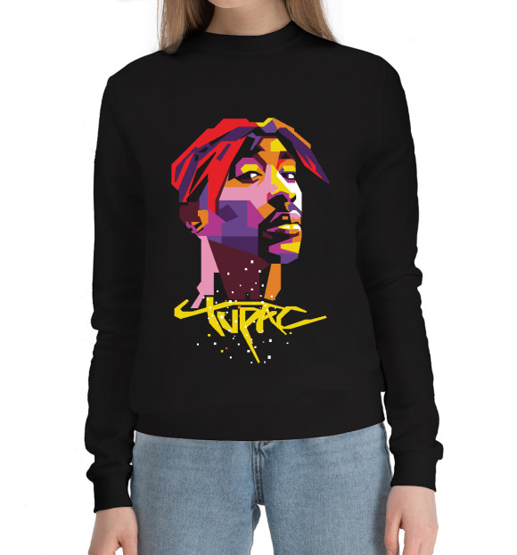 Женский хлопковый свитшот с изображением Tupac цвета Черный