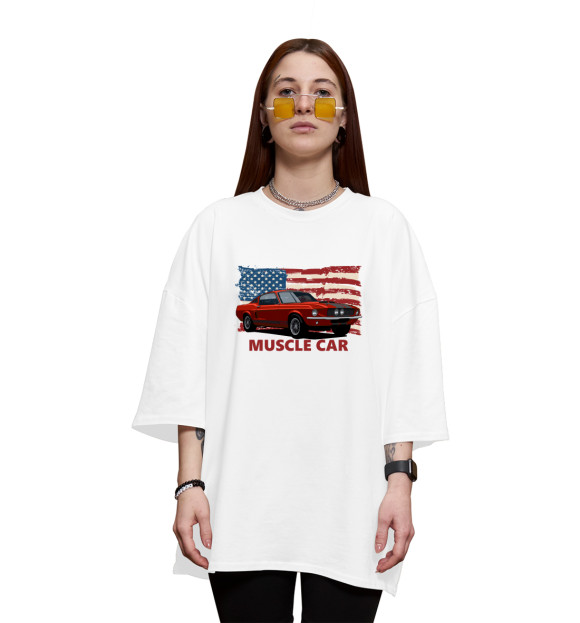 Женская футболка оверсайз с изображением Muscle car цвета Белый