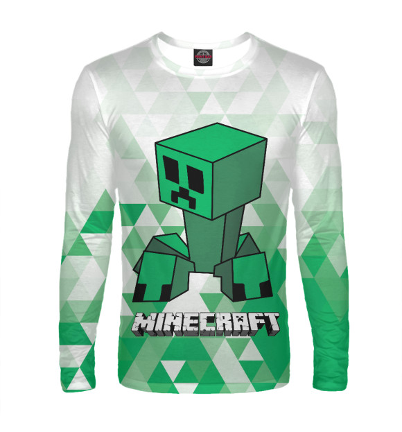 Мужской лонгслив с изображением Minecraft Creeper Logo цвета Белый