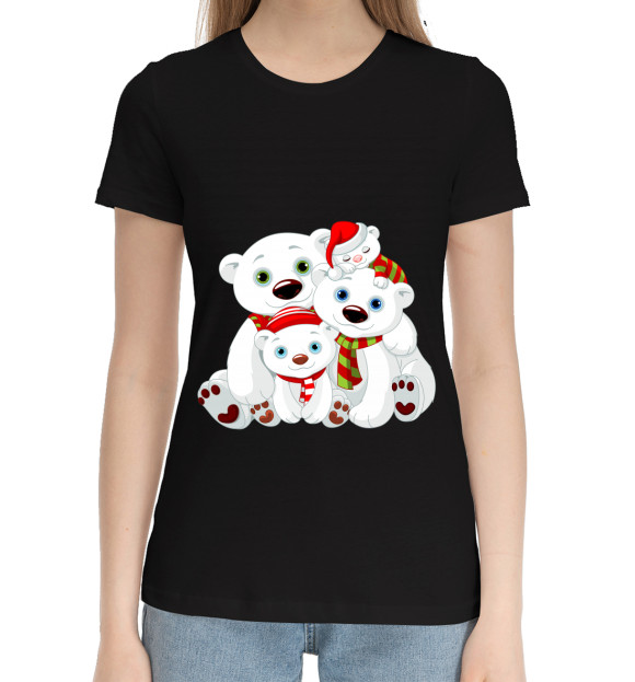 Женская хлопковая футболка с изображением Полярные мишки цвета Черный
