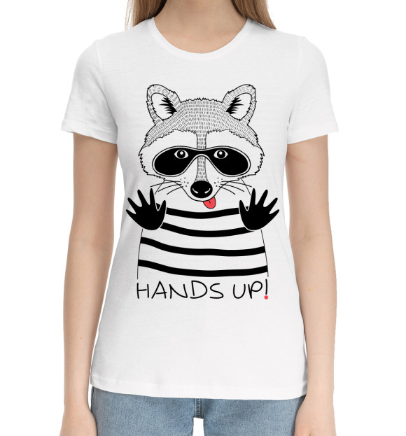Женская хлопковая футболка с изображением Hands up! цвета Белый