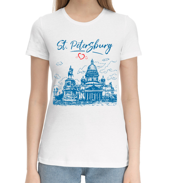 Женская хлопковая футболка с изображением Санкт-Петербург цвета Белый
