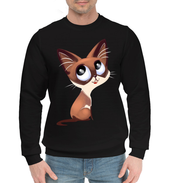 Мужской хлопковый свитшот с притом Котик цвета Черный Мужской хлопковый свитшот с изображением Котик цвета Черный