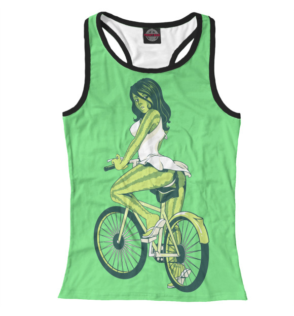 Женская майка-борцовка с изображением Девушка на велосипеде цвета Белый