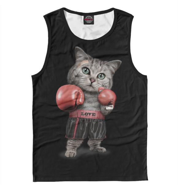 Майка для мальчика с изображением Кот Боксёр цвета Белый