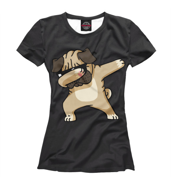 Женская футболка с изображением pug dab цвета Белый