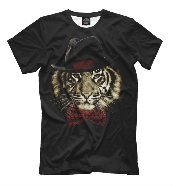 Мужская футболка с изображением Тигр с бабочкой цвета Белый