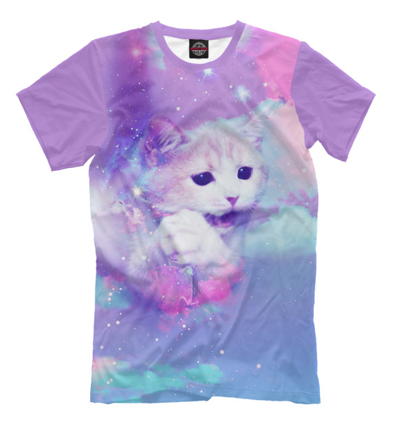 Мужская футболка с изображением Cat galaxy цвета Светло-сиреневый