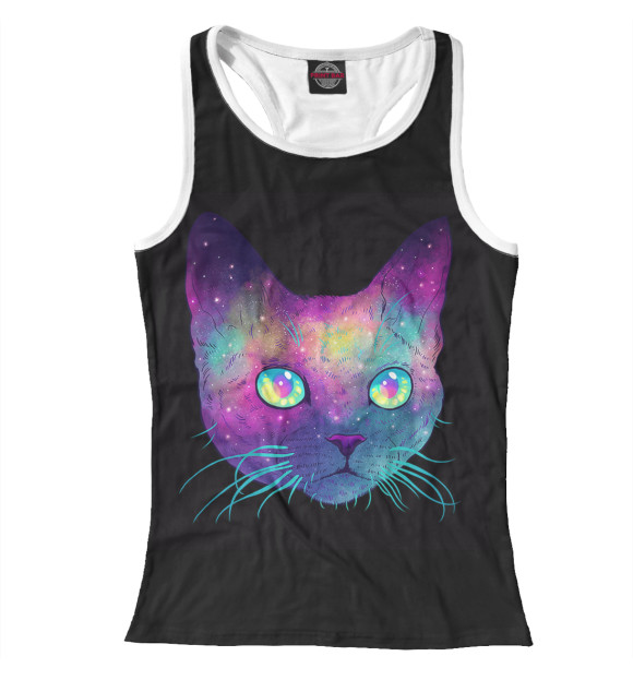 Женская майка-борцовка с изображением Кот космос цвета Белый