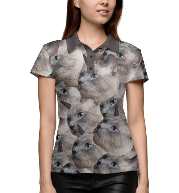Женское поло с изображением Кошечка цвета Белый