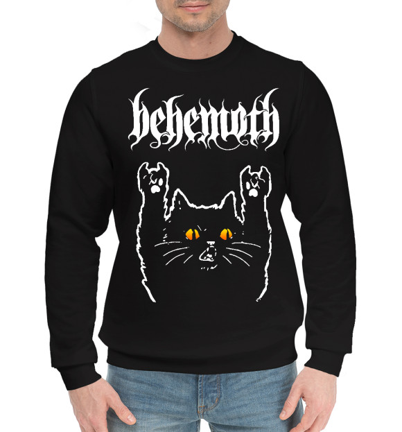 Мужской хлопковый свитшот с изображением Behemoth Rock Cat цвета Черный
