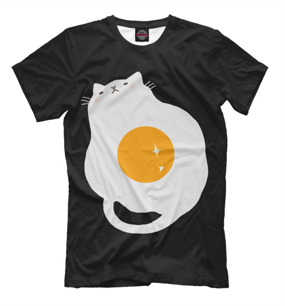 Мужская футболка с изображением Кот-яичница цвета Черный